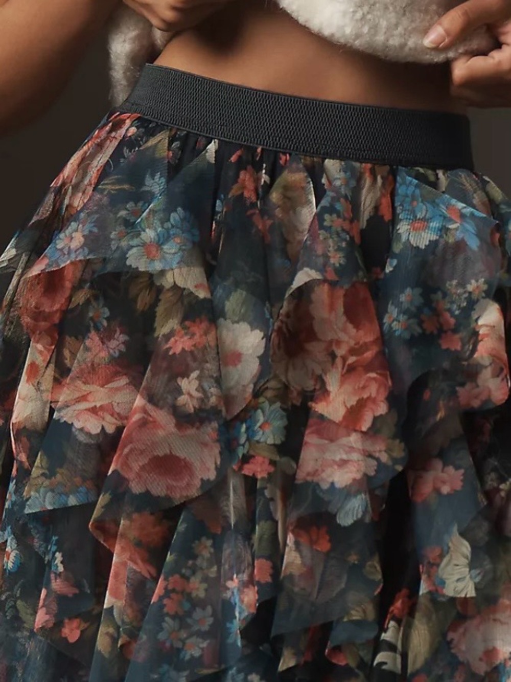 NWT!  Anthropologie Chéri Ruffled Tulle Floral Mini Skirt ~ XL